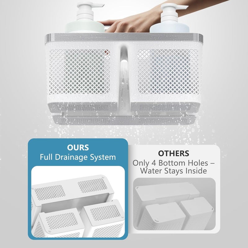 BYUNER 2Pack Shower Caddy Dorm: Portable Bathroom Caddy Organizer with Handle and Holes, Plastic Cleaning Caddy, Hard Shower Basket Storage Tote for Toiletry, College Dorm Room Essentials White/Silver - Image 2